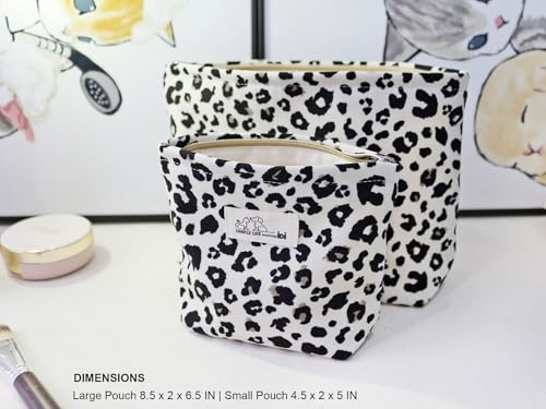 HAPPYHEIDI Large White Leopard Makeup Bag Set - 2 Travel Pouches