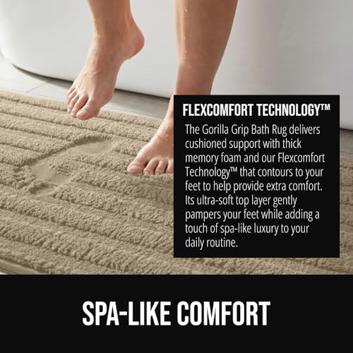 GORILLA GRIP Memory Foam Bath Mat - Ultra-Absorbent, Machine Washable, 24x16, Beige