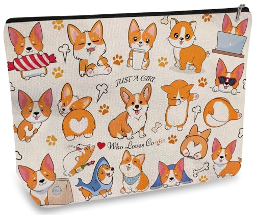 Corgi Makeup Bag with Lining - Cute Animal Design, Travel & Gift Ready