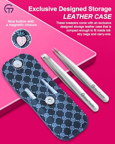 GlamTweeler Precision Tweezer Set with Carrying Case - Slant & Point Tips
