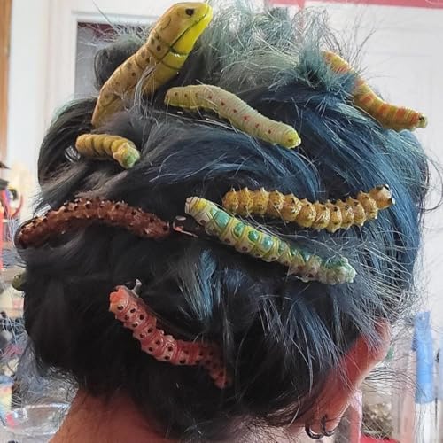 12Pcs Halloween Caterpillar Hair Clips - Hand Painted Resin Bug Hair Pins