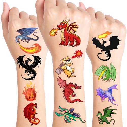 Pre-Cut Dragon Temporary Tattoos for Kids - 60 Pcs Party Favors