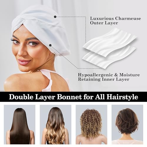 KAAHYNNO Adjustable Silk Satin Bonnet for Sleeping - Pure White