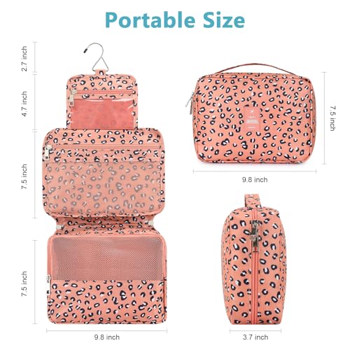 Mossio Pink Leopard Hanging Toiletry Bag with Sturdy Hook - Travel Organizer for Men & Women
