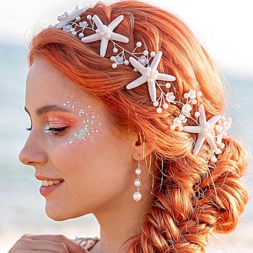 Brishow Starfish Pearl Bridal Headband - Lightweight Beach Hair Accessory