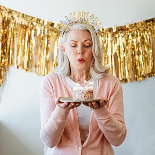 CIEHER 70th Birthday Crown - Gold Glitter Headband for Women