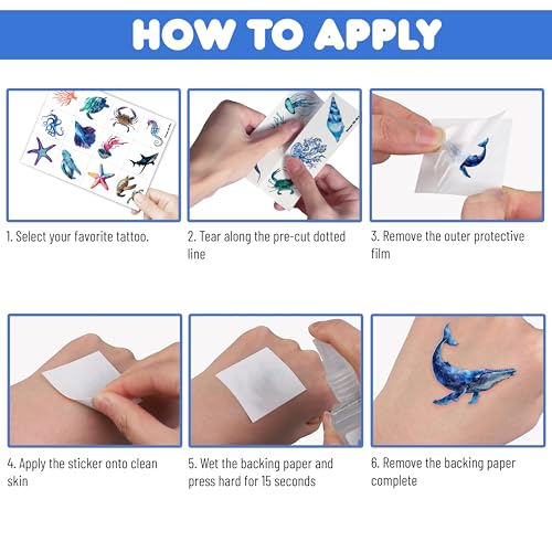 60 Ocean-Themed Temporary Tattoos for Kids - Shark, Turtle & Whale