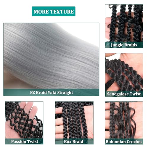 Silver Gray Boho Braiding Hair 26 Inch Pre-Stretched Wavy Curly Extensions