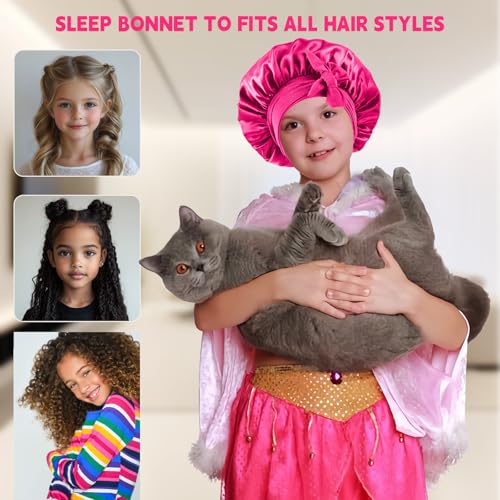 Kids Satin Bonnets for Girls - 2 Pack Hypoallergenic Sleep Caps