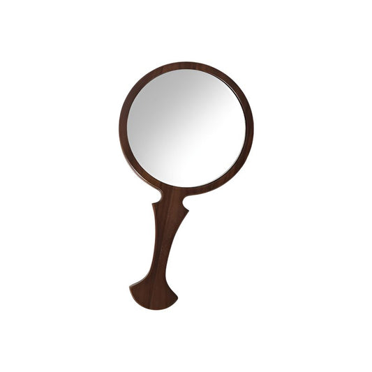 URVIP Wooden Handheld Mirror, Vintage Round Wood Hand Mirror with Handle, 5.1" x 9.6" Portable Decorative Makeup Mirror for Travel & Salon& Women Birthday Gifts (Walnut Wood)