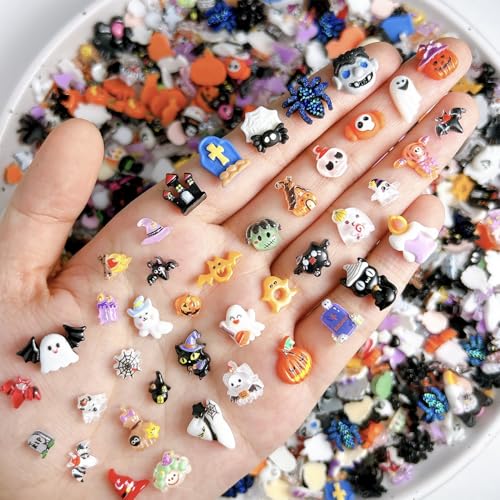 60Pcs Halloween Nail Charms - Cute Ghost & Pumpkin 3D Gems