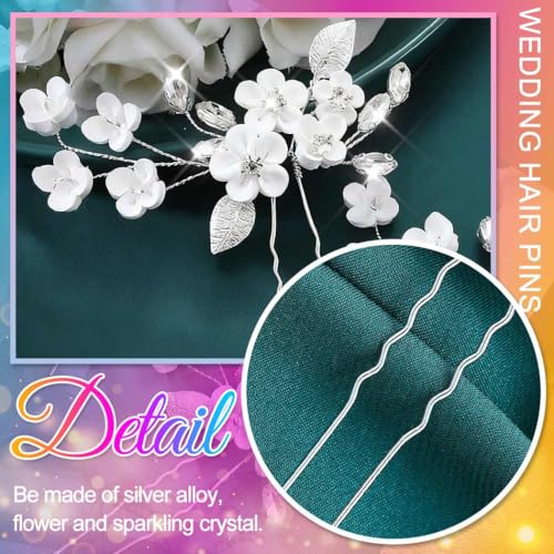 HEREAD Silver Flower Bridal Hair Pins - Elegant Crystal Hair Clips (2 Pack)