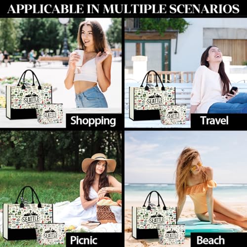 Seattle Tote Bag for Women - Large Capacity Canvas Handbag & Cosmetic Organizer - Mother's Day Gift