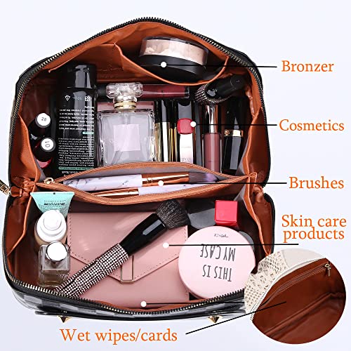 Cessfle Large Capacity Travel Cosmetic Bag with Handle & Divider – Black