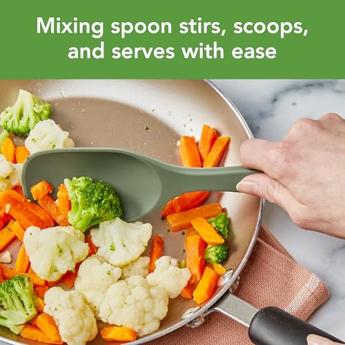 Tovolo Silicone Spoon Set - 2 Mixing & Slotted Spoons, Thyme Green