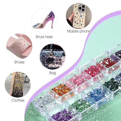 3000PCS Multicolor Nail Rhinestones - 2mm Flat Back Gems Set