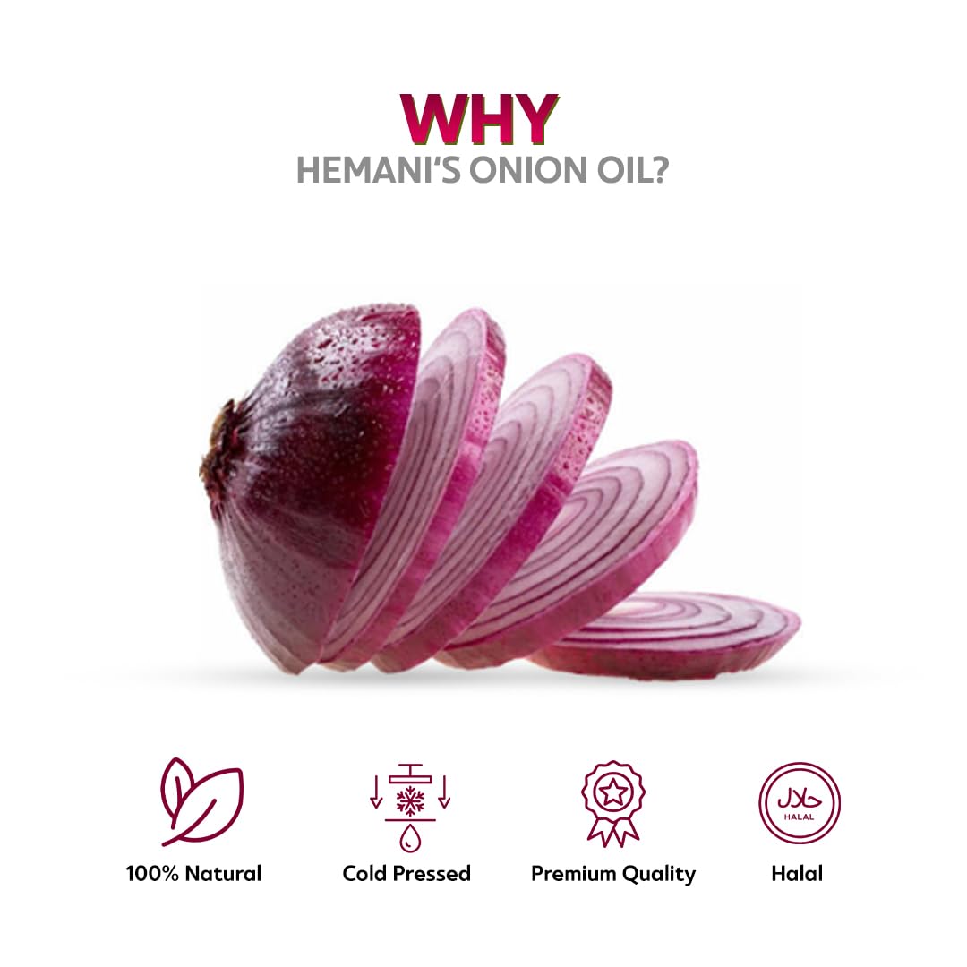 Hemani Onion Hair Oil 30mL, Cold Pressed Red Onion Scalp Treatment with Dropper, Halal, Mineral Oil Free, 1 Fl Oz Bottle