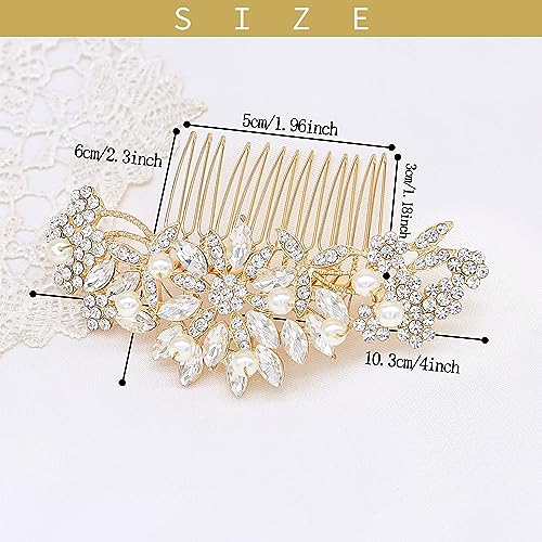 Rose Gold Bridal Hair Comb with Pearls and Crystals for Wedding
