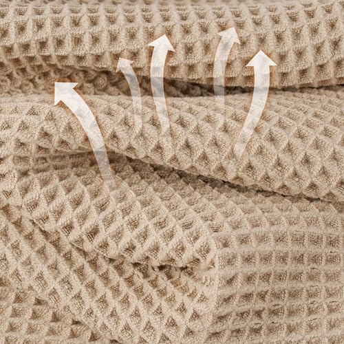 Microfiber Waffle Hand Towels Set - 2 Soft, Absorbent, Quick-Dry Towels (Beige)