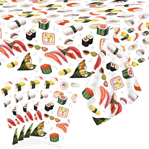 Sushi Party Table Covers - 4 Pack, 52 x 86 Inch Waterproof Decor