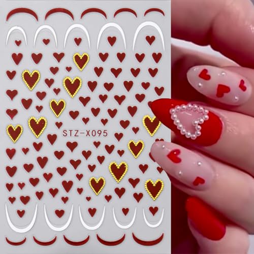 TANYOOTO Valentine's Day Heart Nail Stickers - 6 Sheets, Pink Red Burgundy, Valentine's Style-05