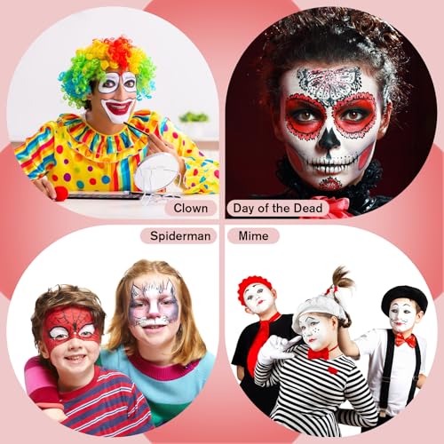 UCANBE Halloween Face Body Paint Set - Black, White & Red Makeup Kit with Brushes