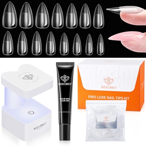 Modelones Gel Nail Kit with 240 Almond Apex Tips & UV Lamp