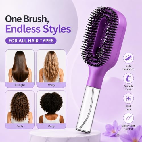 Akimomaty Hair Detangler Brush with Built-in Mist Sprayer, Purple