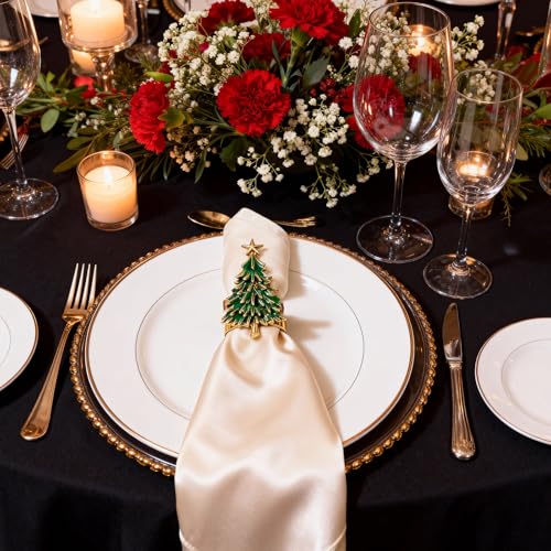 Christmas Tree Napkin Rings Set of 4 - Gold Alloy Holders with Star Topper