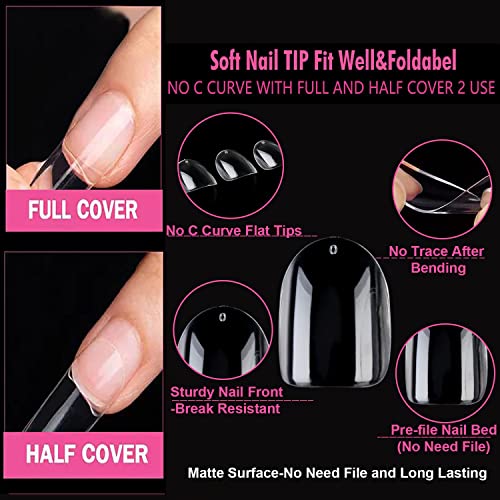 UNA GELLA Short Oval Almond Gel Nail Tips - 360pcs 15 Sizes Press On Nails