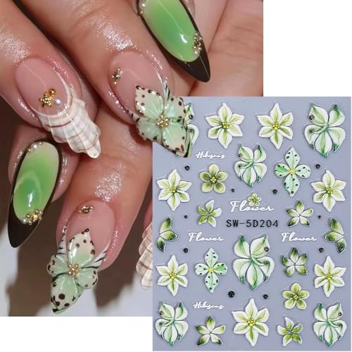 Spring Nail Art Stickers - 2 Sheets of 5D Ladybugs & Flowers