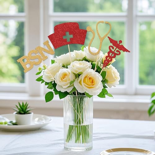 2026 Nurse Graduation Centerpiece Sticks - 12 Pieces Red & Gold