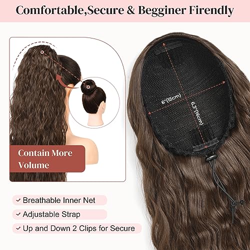 LONAI 34" Black Wavy Drawstring Ponytail Extension - Natural Look