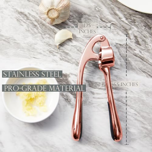 Professional Garlic Press - Easy Squeeze, Rust Proof, Rose Golden