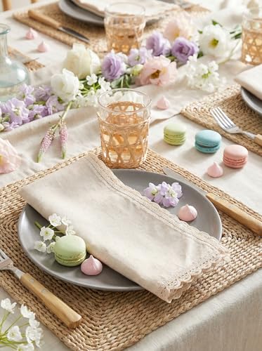 Set of 4 Premium Linen Cotton Flax Napkins 20x20 Inch - Reusable & Washable