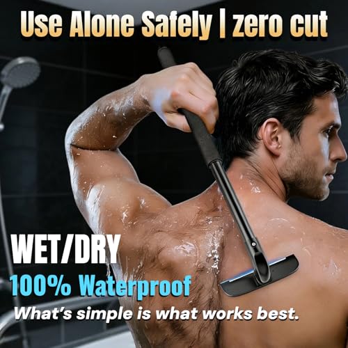 VEYLA Nick-Free Back Shaver for Men,17.7 in Extendable Aluminum Alloy Long Handle, 4.9 in Wide Replaceable Blade, Safe for Sensitive Skin, Wet or Dry Use DIY Full Back Hair Remover£¨1 Pack£©
