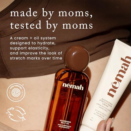 Nemah Stretch Mark Cream And Belly Oil For Pregnancy, Pregnancy Stretch Mark Routine, Algaktiv UpLift Cream With Shea Butter Macadamia Oil Plus Quick Dry Jojoba Coconut Hemisqualane Oil, 2 Piece Set