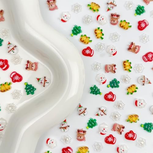FJSMTOP Syle-7 80Pcs 3D Christmas Nail Charms Set - Santa, Snowman, Deer, Tree, Snowflake