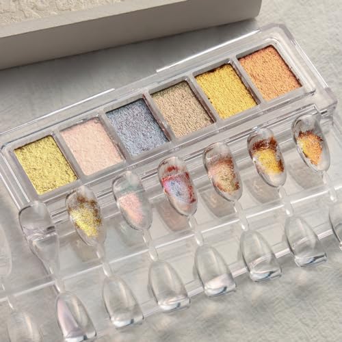 Fcozpjk Metallic Nail Art Glitter Set with Gold Chrome Flakes – 6 Colors, Mud Texture, Gold Leaf & Chameleon Chrome for Nails