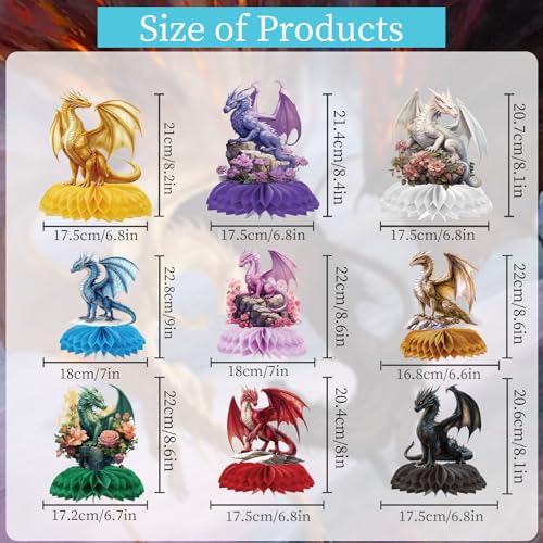 Dragon Honeycomb Centerpieces - 9 PCS Colorful Birthday Decorations
