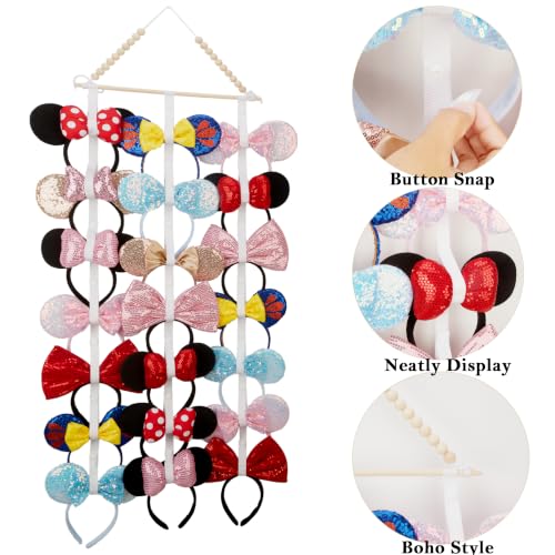 Wooden Mouse Ears Headband Organizer - 21 Capacity Display Holder