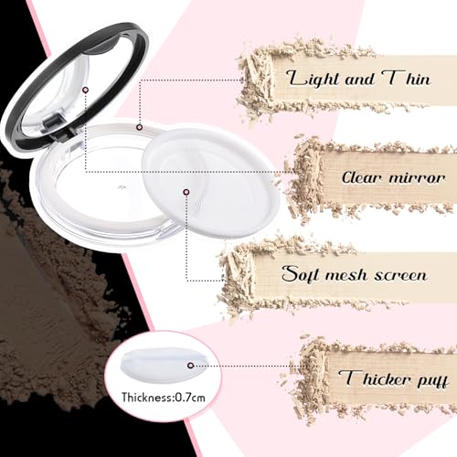 2 Pcs Empty Loose Powder Container Set with Mirror and Puff, Portable Travel