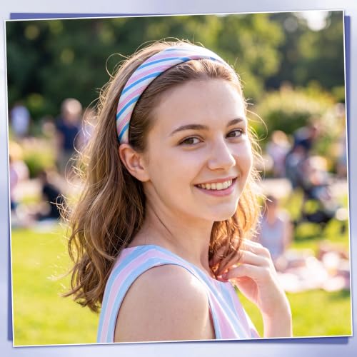 obeoby Stripe Headbands for Girls - Back to School Hair Accessories, 5 Pack