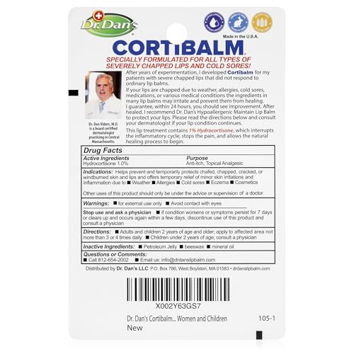 Dr. Dan's Cortibalm - 1 Pack - for Dry Cracked Lips - Healing Lip Balm for Severely Chapped Lips - Designed for Men, Women and Children