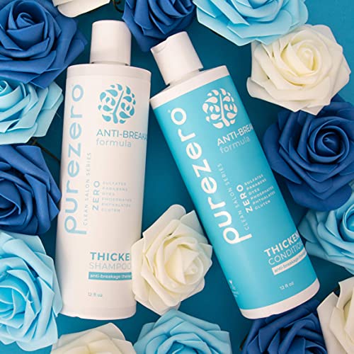 Purezero Thickening Anti-Breakage Shampoo & Conditioner Set with Biotin & Caffeine - Hair Loss & Thinning Support, 24 oz