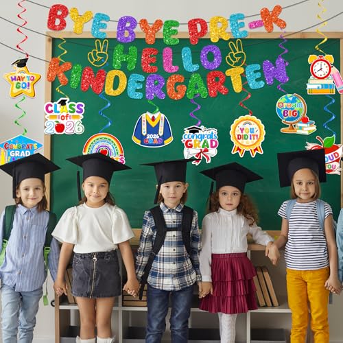 Pre-K Graduation Decorations Set with Banner and Hanging Swirls
