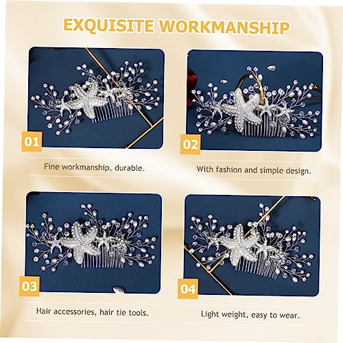 FRCOLOR Starfish Rhinestone Hair Comb with Pearls for Weddings