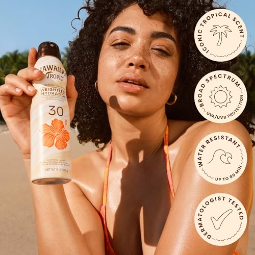 Hawaiian Tropic Weightless Hydration Clear Spray Sunscreen SPF 30, 6 oz | SPF 30 Sunscreen Spray, Sunblock, Oxybenzone Free, 6 oz each Twin Pack