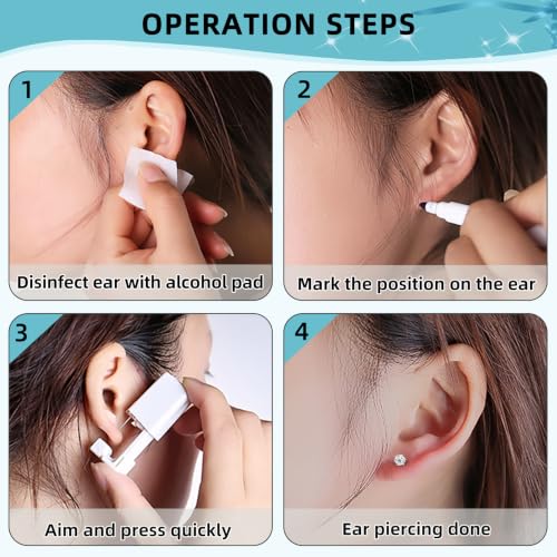 Nunpag Silver Disposable Ear Piercing Kit with 4 Cubic Zirconia Studs & Gun Set