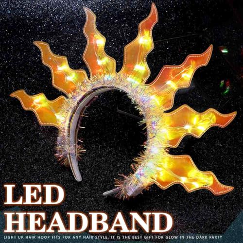 Zoestar Yellow Light Up Sun Goddess Headband LED Flame Crown Hair Accessory